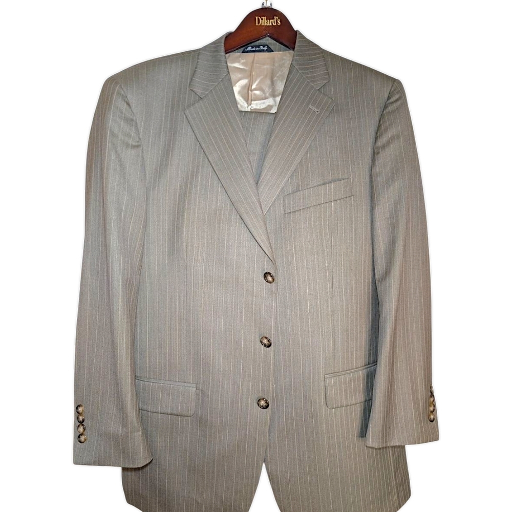 Nick Hilton Suit Pinstripe Muted Olive Size 42 R M In Italy Pants 36